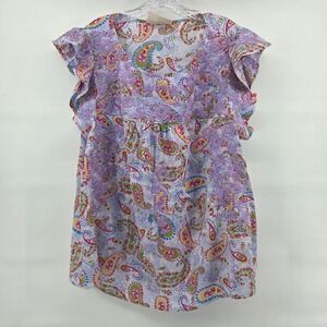 Savanna Jane Top 2X Lavender Paisley Embroidered Flutter Sleeve